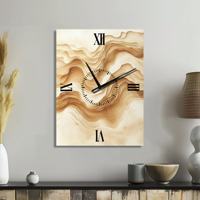 Soft Clay Ripple II - Horloge murale silencieuse Japandi en métal, imprimée sur métal
