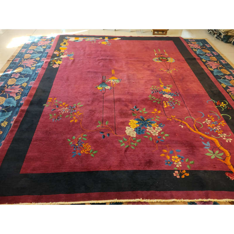 Antique Purple Color Filed Classic Floral Vase Pattern Chinese Deco Carpet