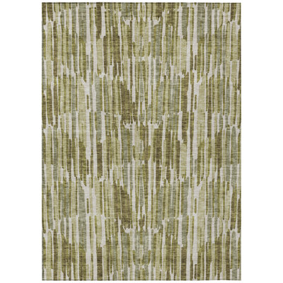 9' X 12' Olive Green Brown And Beige Abstract Washable Indoor Outdoor Area Rug