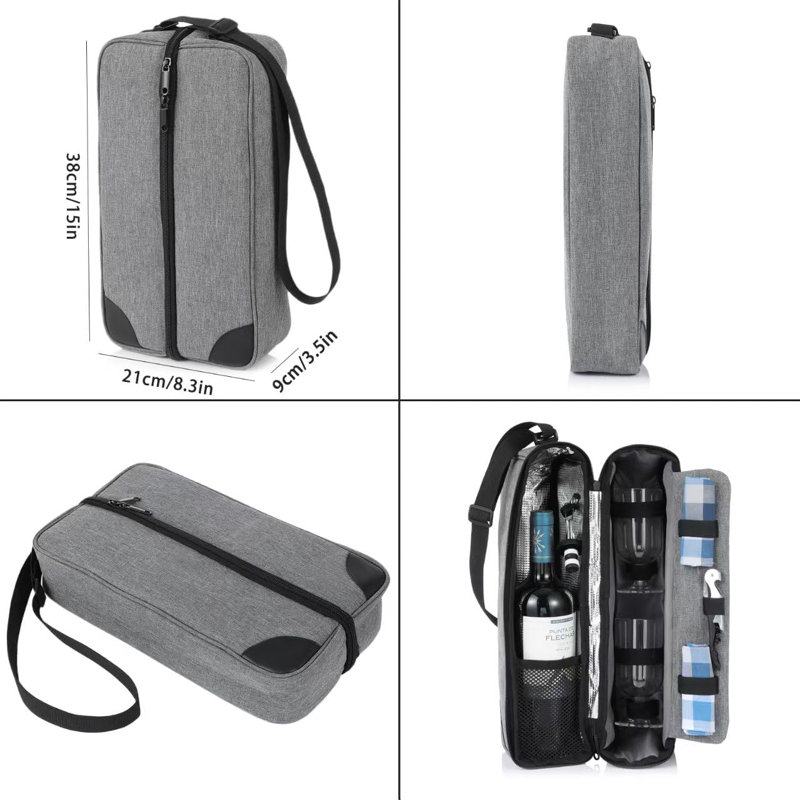 Ensemble de sac fourre-tout pour bouteilles de vin, H 15 po x l 8 po x P 3,5 po, Gris