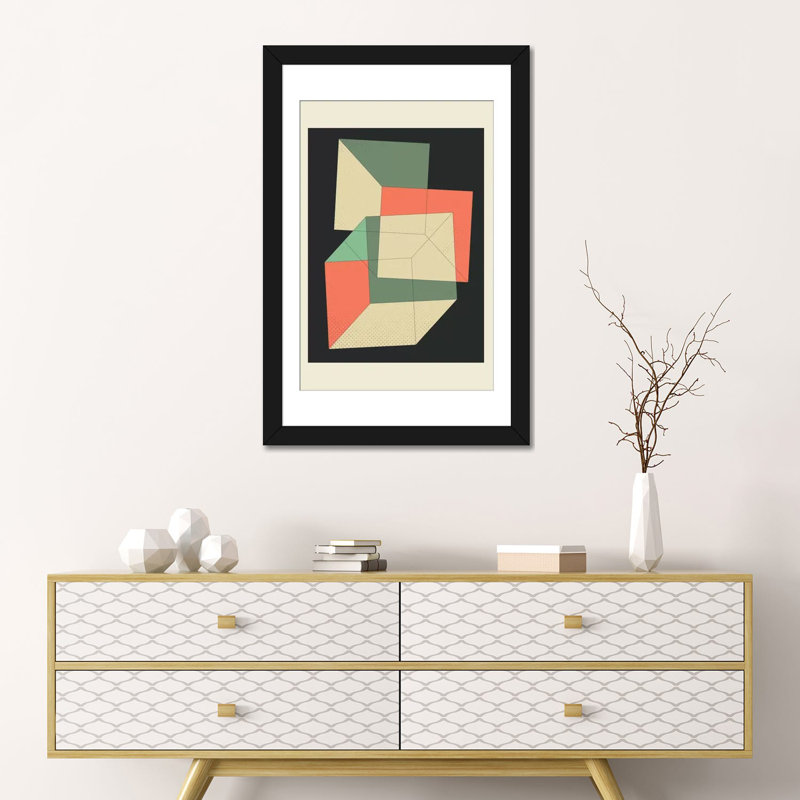 Cubes IV, impression sur toile tendue, Papier d'art encadré noir, Blanc, H 24 po x l 16 po x P 1 po