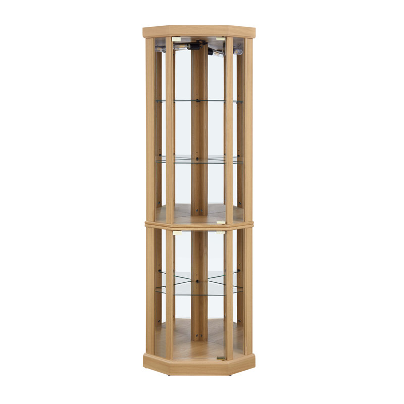Armoire de coin en verre, vitrine lumineuse, vitrine de coin, rangement en verre pour bar, Chêne clair
