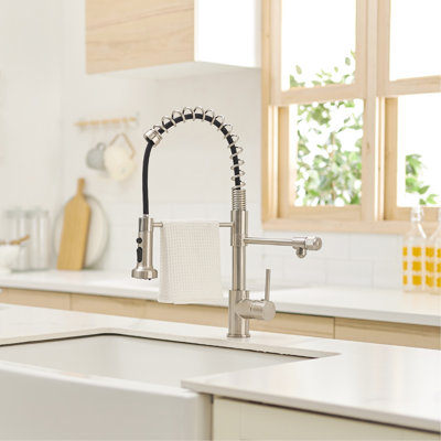 Robinet de cuisine avec purificateur et fonction d'eau potable - Filtre rétractable en nickel brossé pour option d'évier domestique