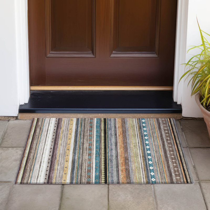Tapis rayé intérieur / extérieur lavable à la machine Husby ACN2218, Rectangle 1 pi 8 po x 2 pi 6 po