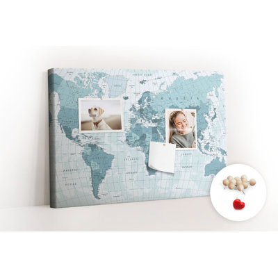 Wall Mounted bulletin board print decorative wall message pin boards home office corkboard Mapa świata