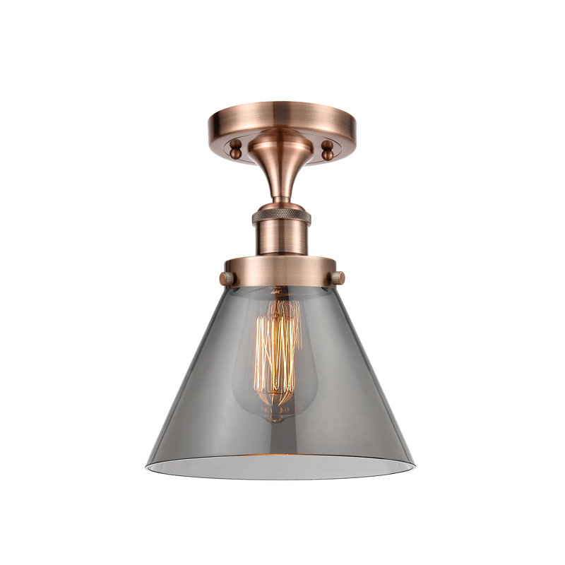 Plafonnier semi-encastré 1 lumière Ballston Urban Cone, Cuivre antique, H 13 po x l 8 po x P 8 po, Plaqué couleur fumée