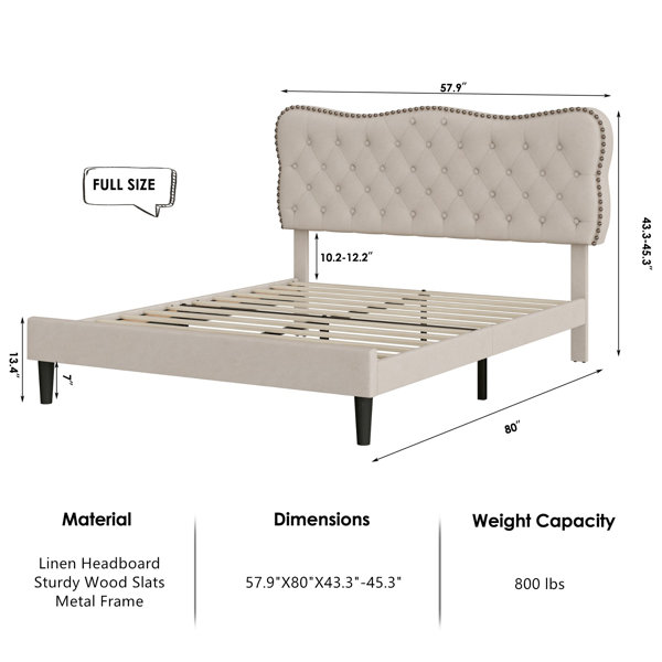 Three Posts™ Lofgren Tufted Upholstered Platform Bed with Adjustable ...