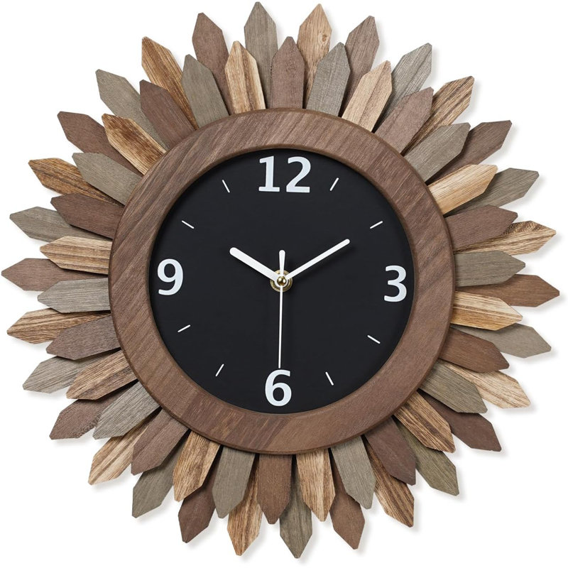 Horloge murale 14 po en bois rustique Boho Sunburst
