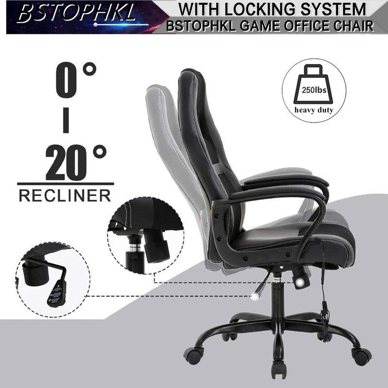 Inbox Zero Adjustable Ergonomic Faux Leather Swiveling PC & Racing Game Chair in Black