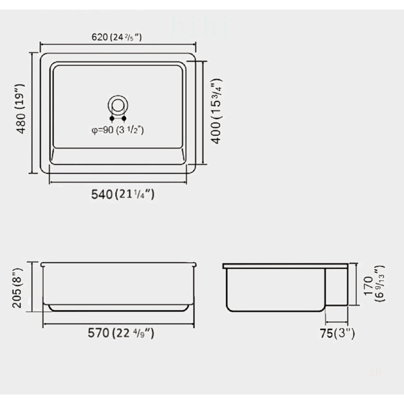 Évier de cuisine de style campagnard / à tablier frontal L 24 po x l 19 po avec bols profonds et surface durable et résistante aux égratignures pour les cuisines modernes