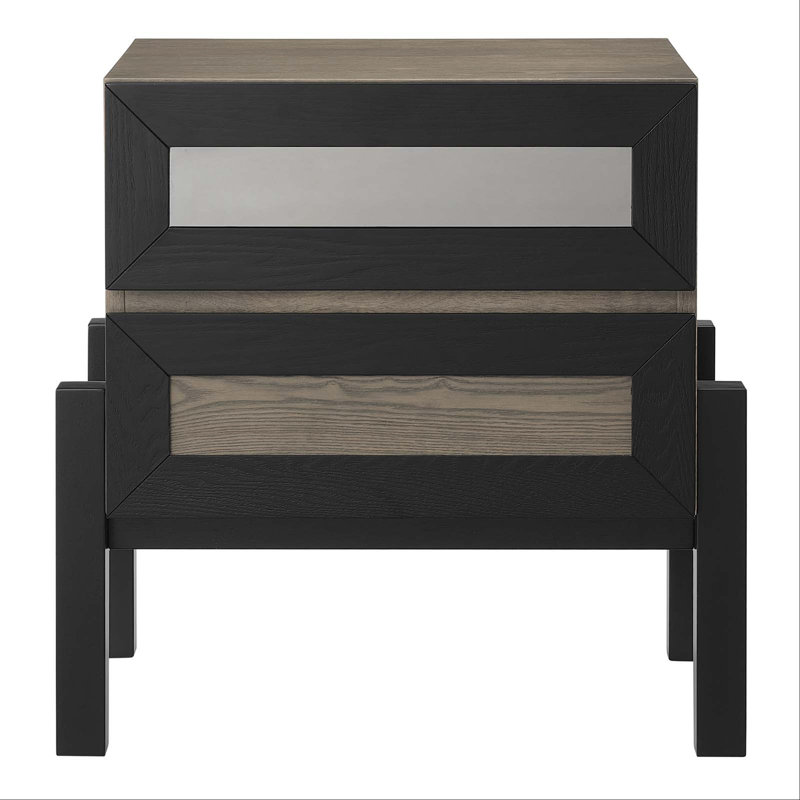 Merritt Oak and Black 2-Drawer Nightstand