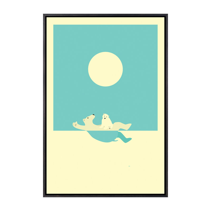 Art encadré, cours de natation II, H 40 po x l 26 po x P 1,5 po, Toile avec cadre noir patiné