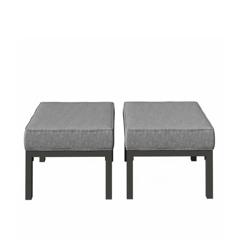Set Of 2 24" Aluminum Patio Ottomans With Dark Gray Cushions, All-Weather Footrests