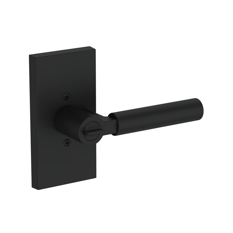 Lake Forest Keyed Entry Lever with Contemporary 5in Rose in Satin Nickel, Matte Black