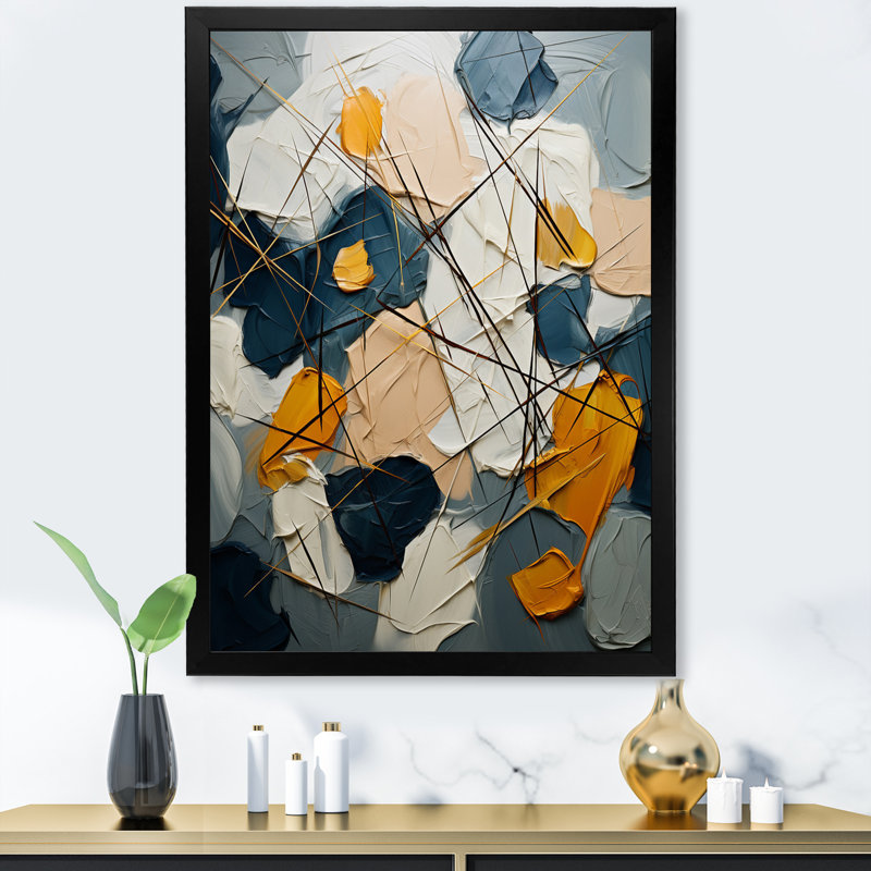 "Orange Happiness", peinture abstraite sur toile, Cadre simple noir, H 32 po x l 16 po x P 1 po