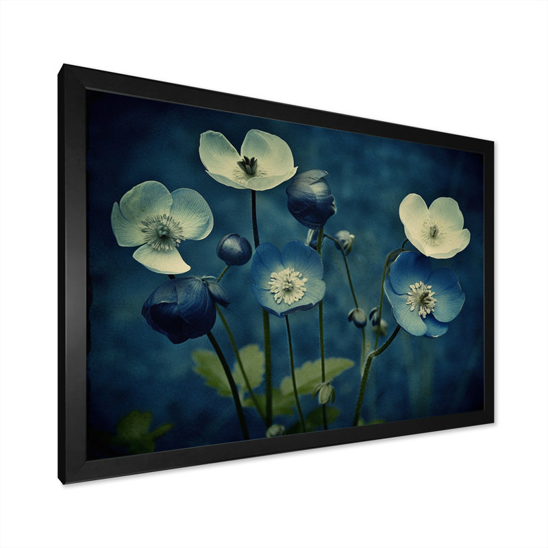 «Blossoming Buttercup Flowers» - impression rétro, H 12 po x l 20 po x P 1 po, Cadre simple noir