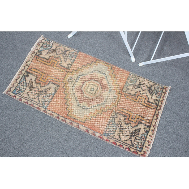 Vintage Turkish Oushak Rug in Small Size with Oriental Design in Vibrant Orange Hue