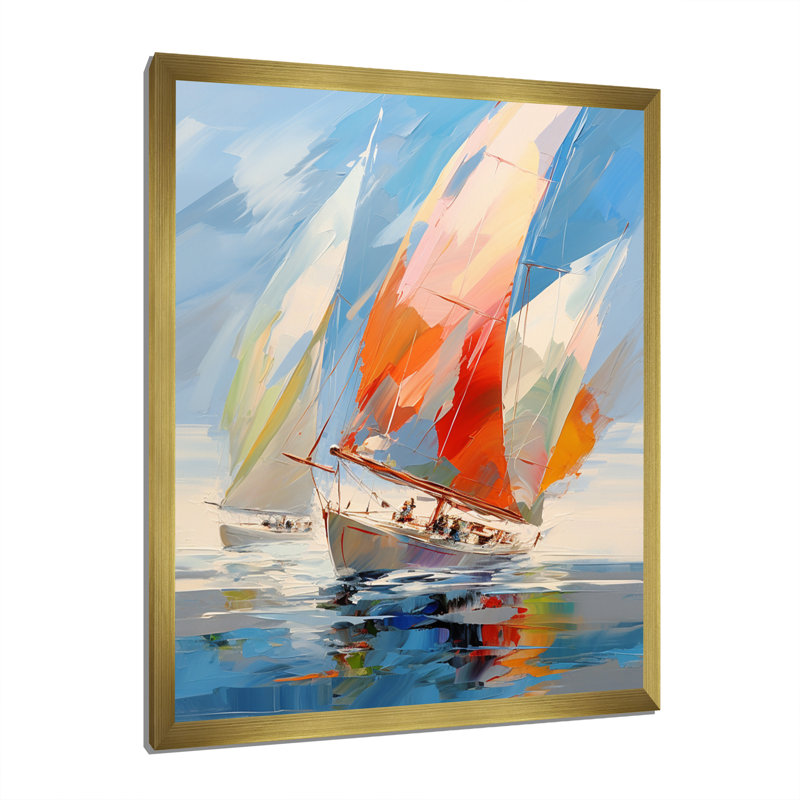 Fresin voilier abstrait, vents I - Bateau à voile, reproduction d'art sur toile encadrée, Cadre doré simple