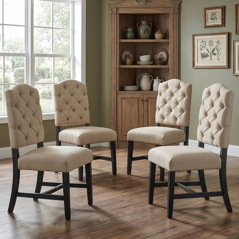 Ensemble de 4 chaises de salle à manger rembourrées Comfort, style rétro en bois massif pour la maison