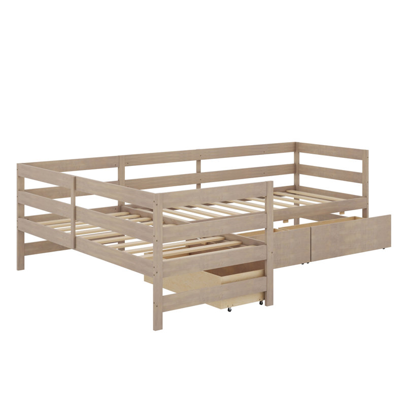 Lit plateforme simple en L avec tiroirs, Naturel