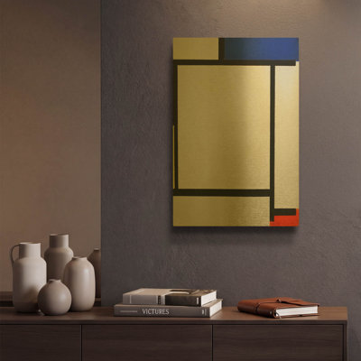 «Composition with Blue, Black, Yellow, and Red» par Piet Mondrian, art mural en métal doré, 12 po x 16 po
