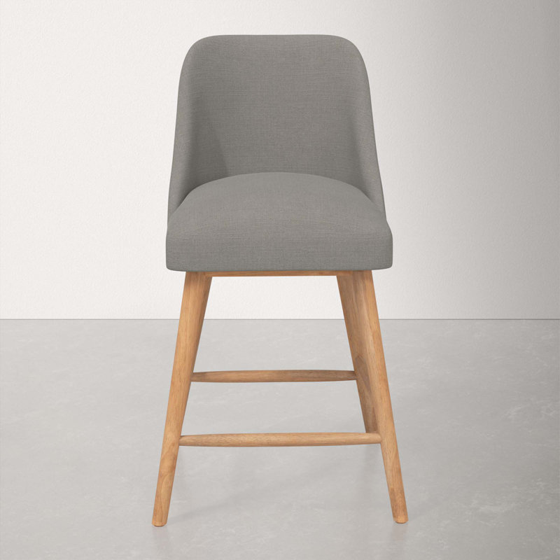 Tabouret Gallie, Bois naturel, Tabouret de comptoir (siège d'une hauteur de 27 p, Lin classique gris