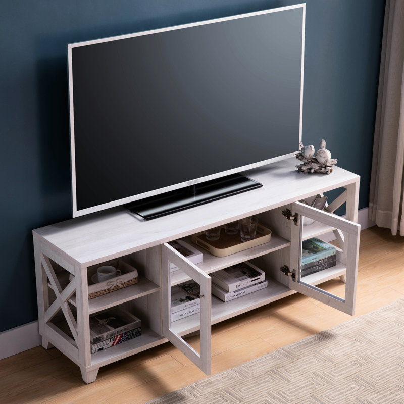 Meuble télé 60 po avec 4 tablettes et armoire pour appareils électroniques transparents