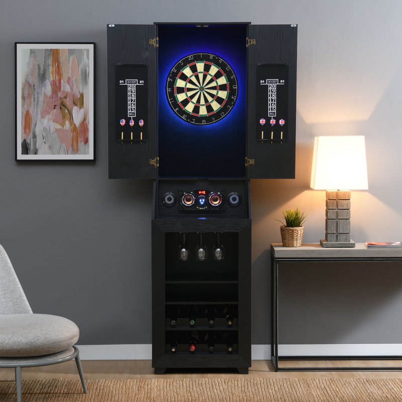 Armoire de jeu de fléchettes Picket House Furnishings Cyclone avec haut-parleur et DEL en noir (emballage 3A)