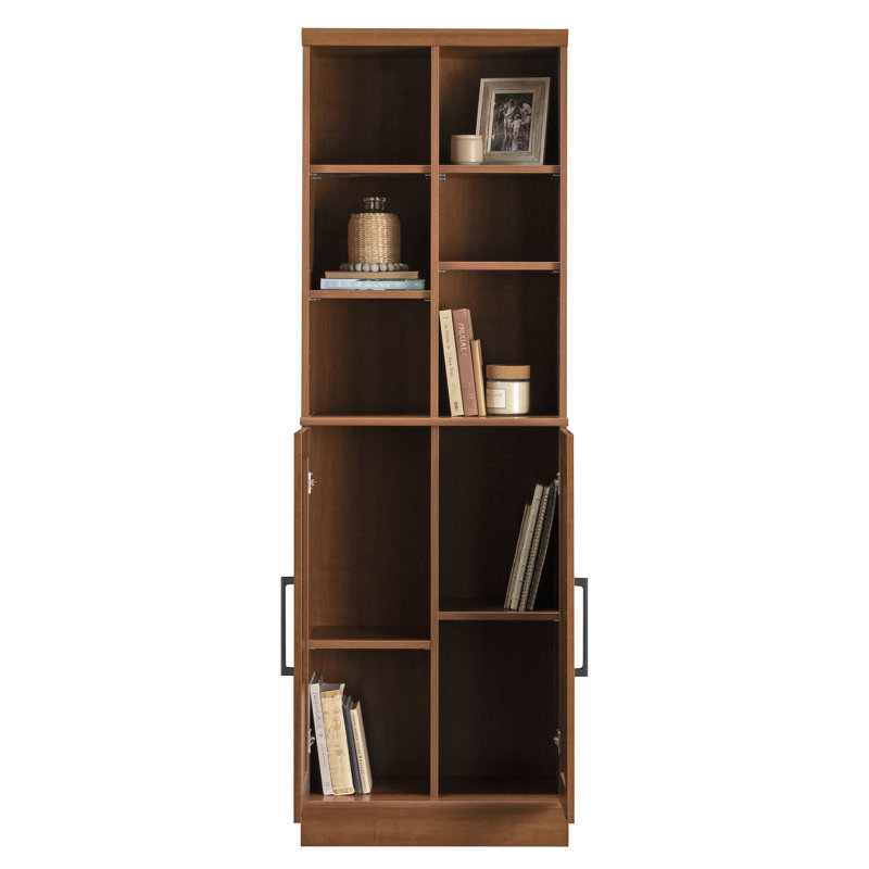 Armoire de rangement brune pour salle de bain, cuisine ou buanderie, aménagement réglable, amplement compacte avec portes, six tablettes, assemblage rapide