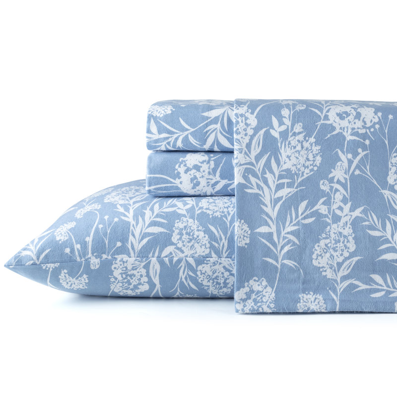 Pointehaven 180 GSM Brushed Cotton Flannel Deep Pocket Sheet Set Full Misty Breeze, Misty Breeze, Full