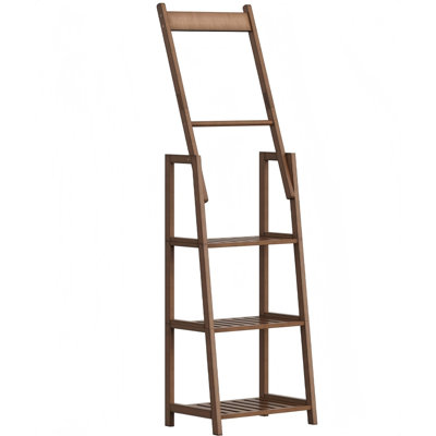 3 Tier Ladder Shelf, Blanket Ladder, Bookcase Storage Rack Organizer, Bamboo Storage Shelf, Freestanding Shelving Unit, Farmhouse Ladder Rack For Living Room And Bedroom