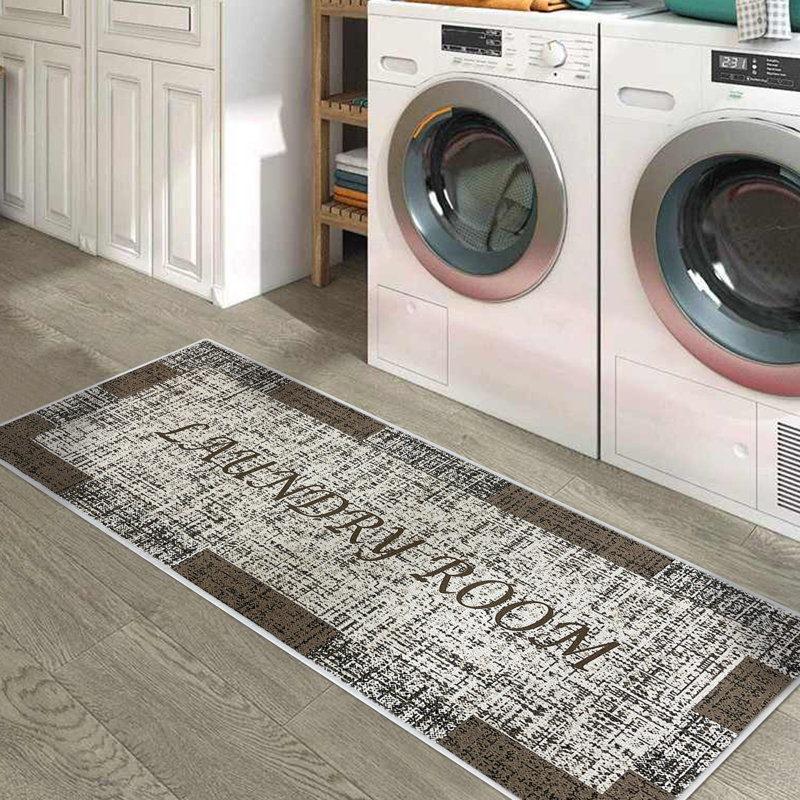 Ananya Synthetic Water Resistant Non-Skid Kitchen Mat, Brown/White