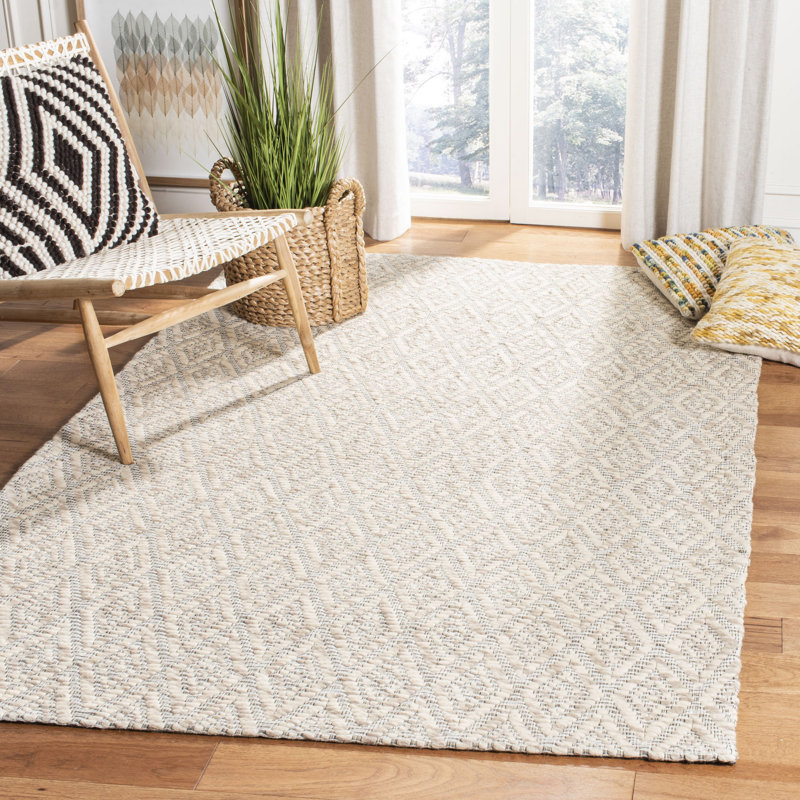 Tapis beige / crème en laine / coton touffeté à la main Jerimiah, Rectangle 8 pi x 10 pi