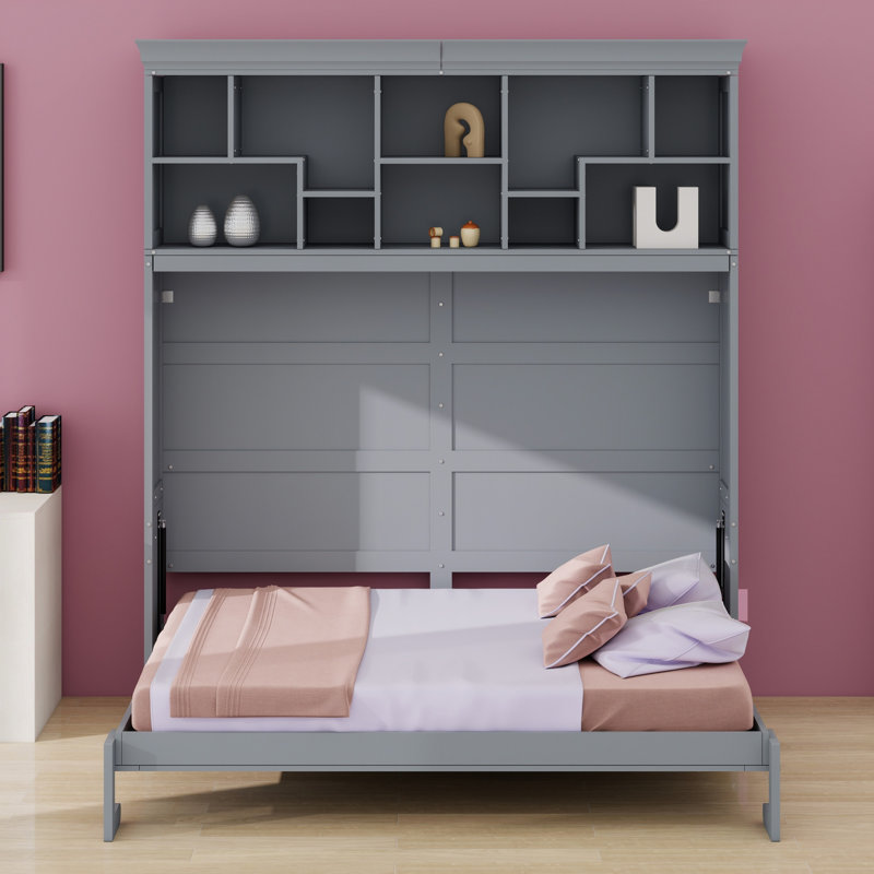 Lit escamotable mural Murphy avec tablettes supérieures et USB