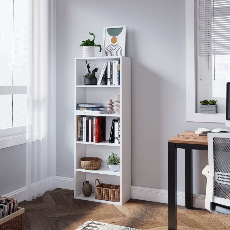 Ebern Designs Bookcase, 5-Tier Adjustable Open Storage Shelf Display Bookshelf HOFB003, Ivory White