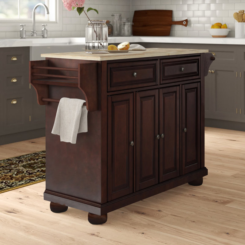 Monty Solid Wood Top Kitchen Island, Vintage Mahogany