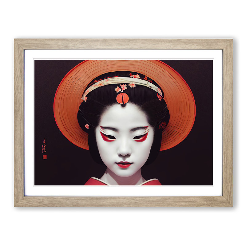 Stylish Geisha - Single Picture Frame Print, 25cm H x 34cm W x 2cm D, Oak