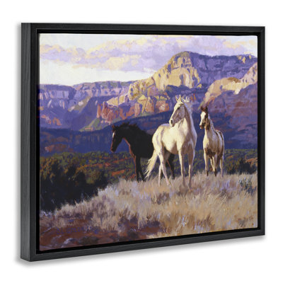 Horses Peering Over Mountainside Framed Floater Canvas Wall Art, design by Claire rick
