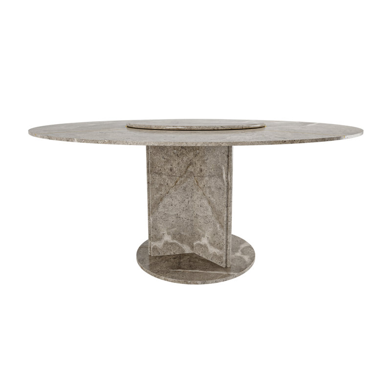 Maximo Round Marble Dining Table, Polished Gavino Gray