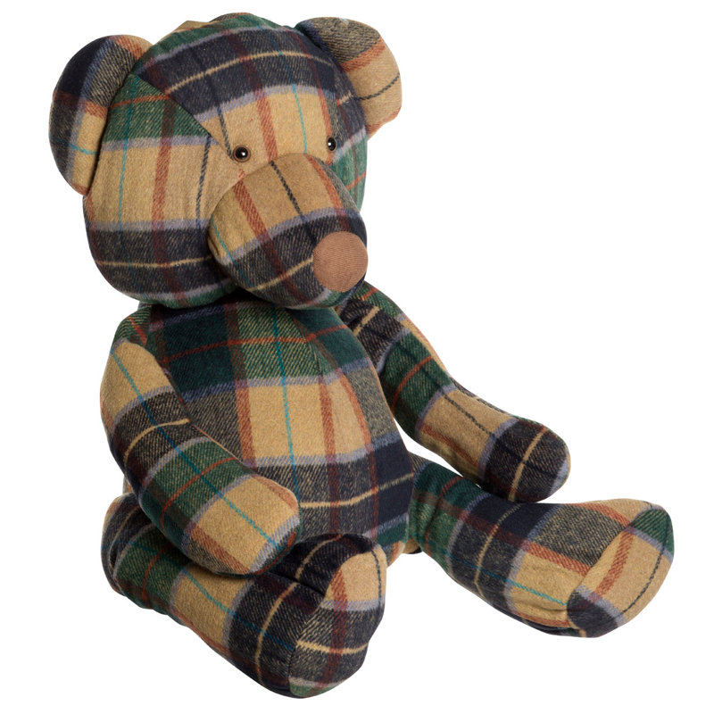 Anthracite Ridge Large Bear Floor Fixed Door Stop, Green/Tartan