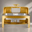 Ensemble rectangulaire de chafing dish de 9 pintes à couvercle roulé avec casserole pleine grandeur, en acier inoxydable doré, idéal pour un buffet élégant et un service événementiel.