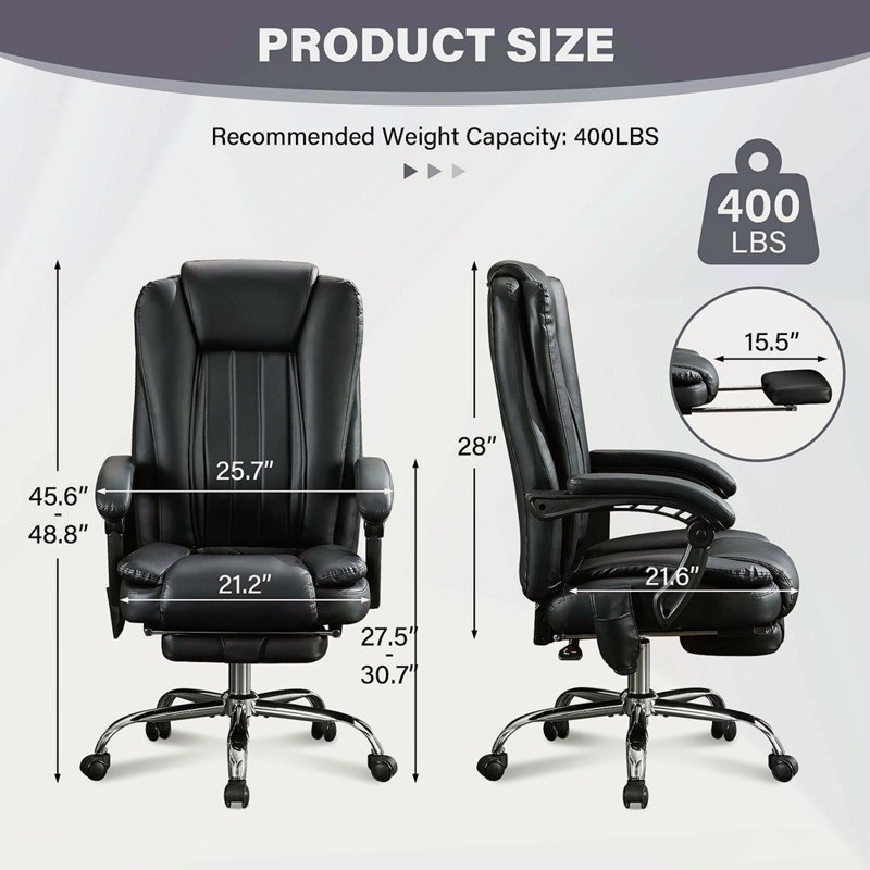 Fauteuil de massage avec chauffeur et 6 points de vibration, fauteuil de bureau de direction avec repose-pieds et accoudoirs rembourrés, dossier inclinable et roulettes