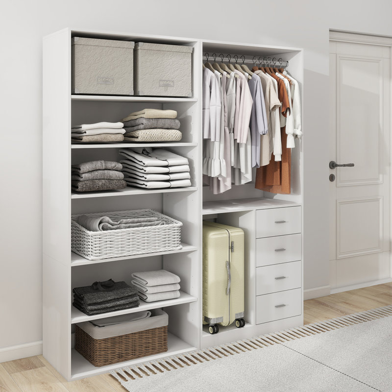 Armoire-penderie moderne en bois: 7 tablettes et 4 tiroirs