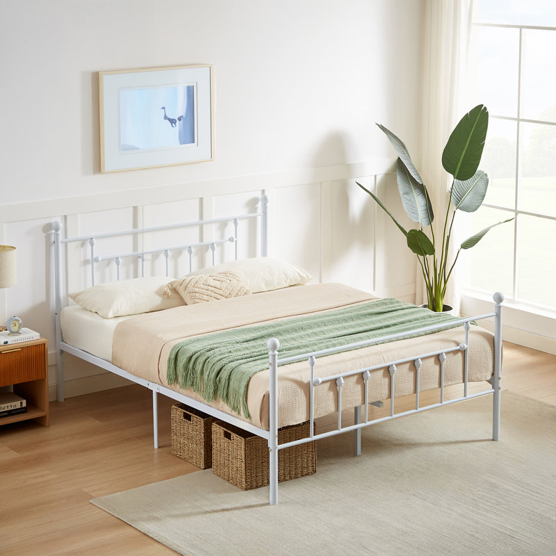 Single Double Size Bed Frame, Metal Platform Beds with Headboard and Footboard, Steel Slat Support, No Box Spring Needed, Easy Assembly