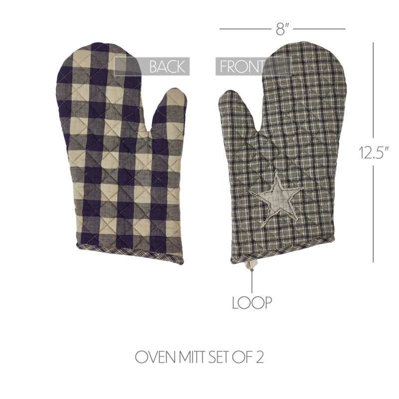 Patriotic Navy and Tan Plaid Cotton Oven Mitt Set