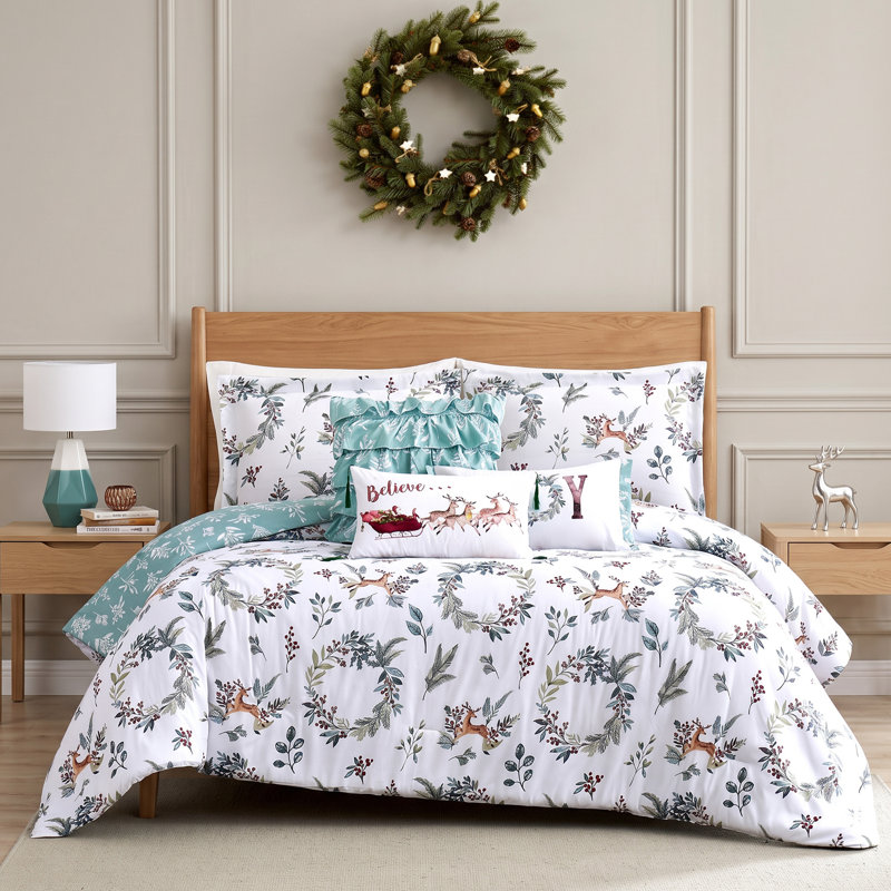 Ensemble de literie réversible Southshore Fine Linens Happy Holidays, 6 pièces, 1 couette, 2 taies d'oreiller, 2 coussins décoratifs et 1 housse de coussin, Grand lit/très grand lit