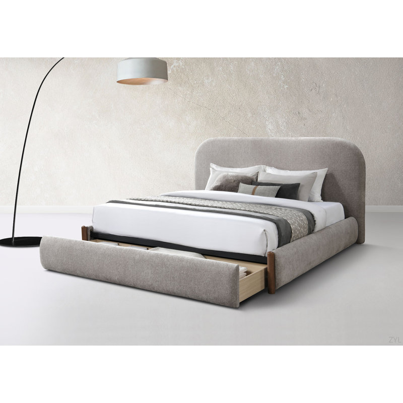 Lit en tissu gris Orane avec rangement, Grand lit