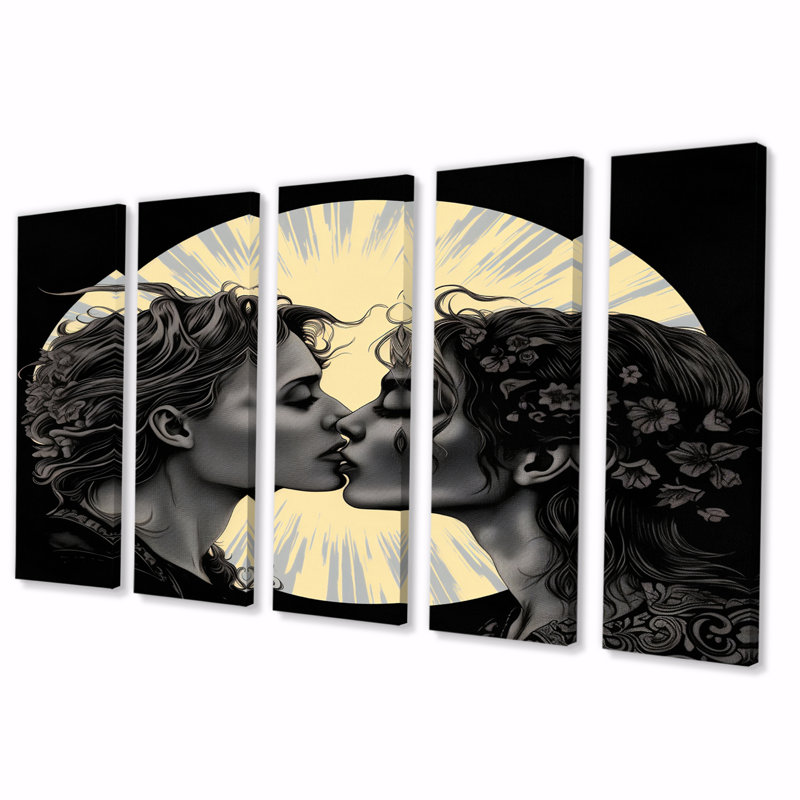 «Twin Flame Love Story Tender Couple VI», reproduction d'art murale - 5 panneaux égaux