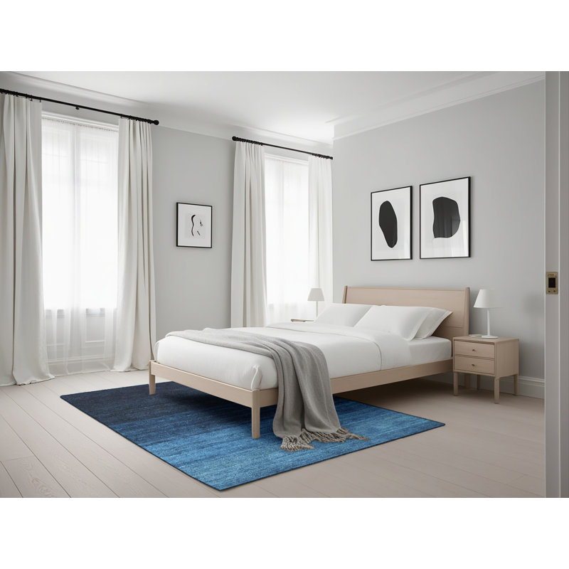 Tapis contemporain noir / bleu, Rectangle 5 pi x 7 pi