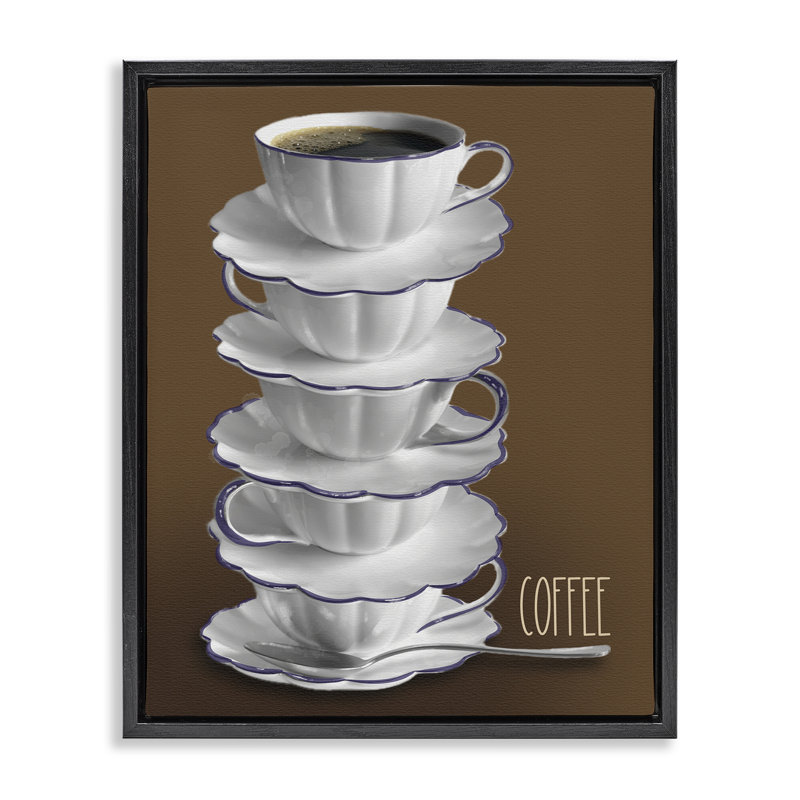Tasses à thé empilées avec cadre flottant café, design par Matthew Piotrowicz, H 21 po x l 17 po, Cadre flottant noir de jais